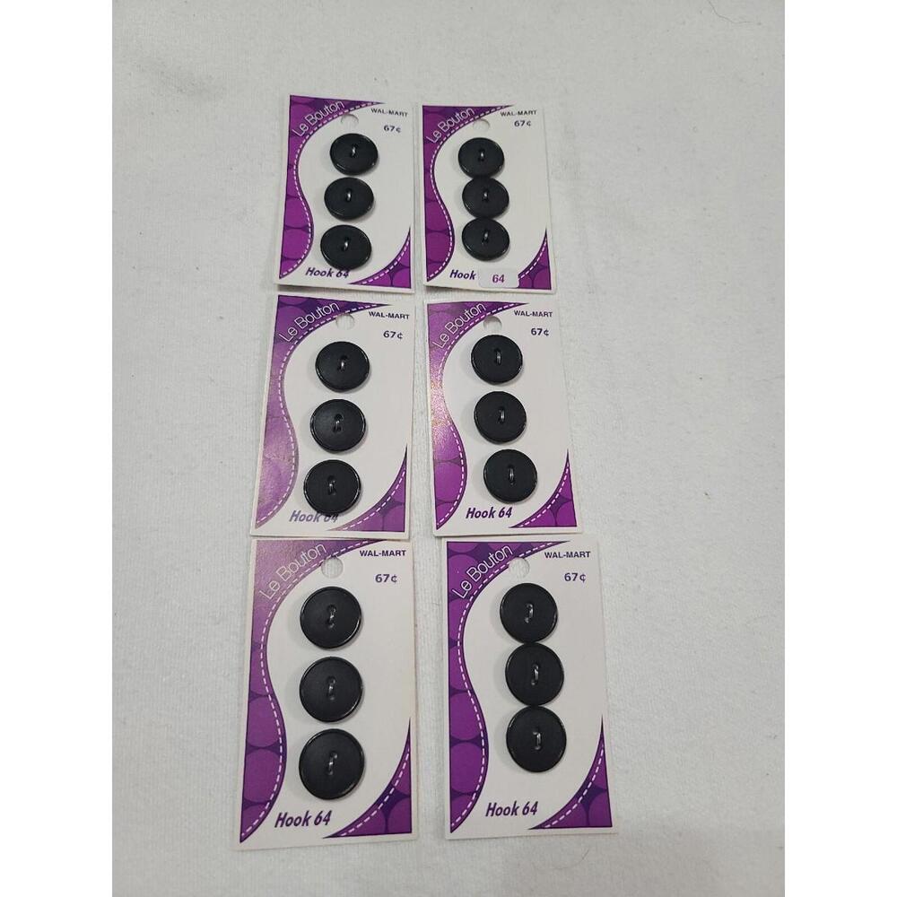 Le Bouton Button Bundle 6 Pks Of 3 Black Round 2 Hole 3/4" Italy Sewing NOS